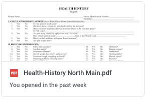 Patient Forms, Health History Form, thenorthmaindental.com